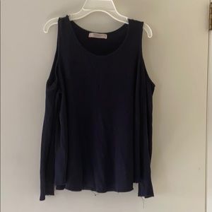 Navy Waffle Cold Shoulder Top